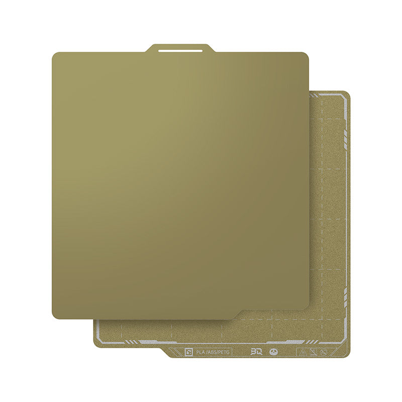 Double-sided BIQU gold PEI spring steel build plates for Bambu Lab X1, P1, and A1 printers