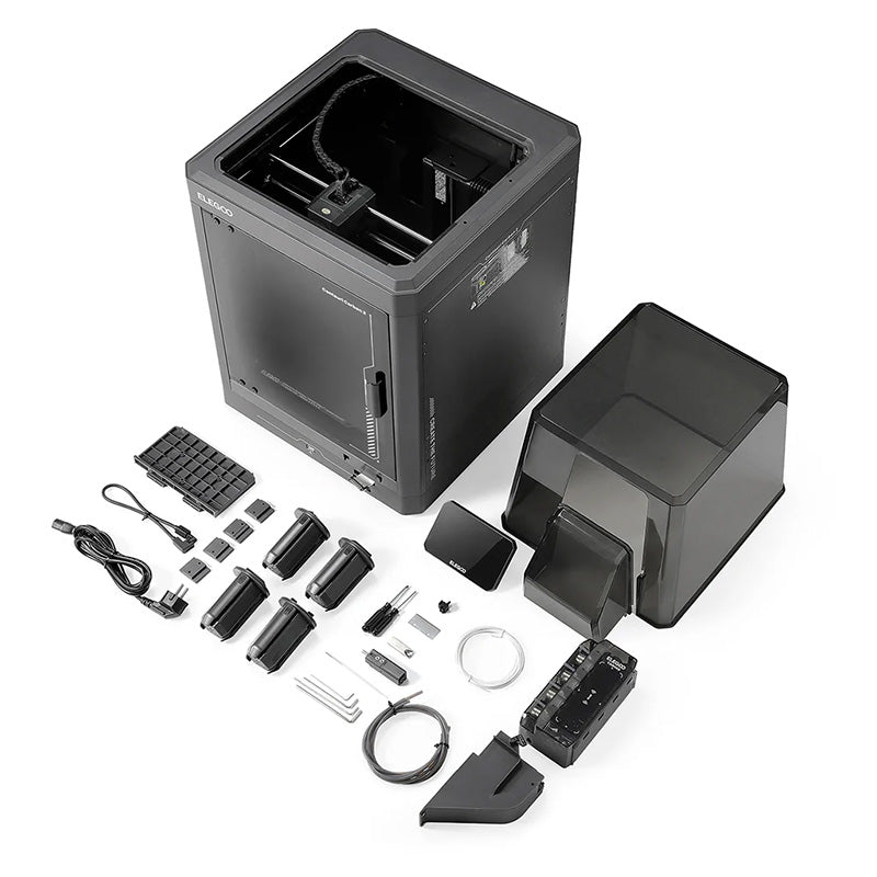 Elegoo Centauri Carbon 2 Combo – complete box contents including printer, CANVAS unit, accessories and cables