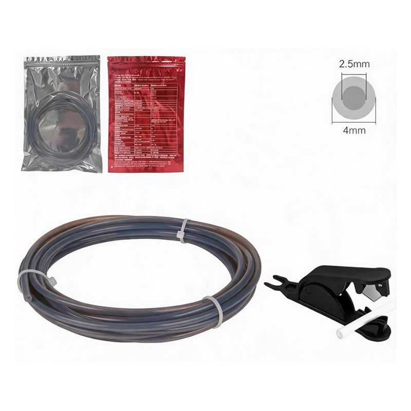 Dark grey PTFE Teflon tubing coil with black precision tube cutter tool