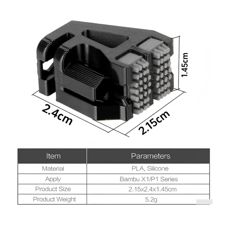 Technical dimensions diagram for Bambu Lab dual silicone brush wiper showing 2.4cm width and 2.35cm length