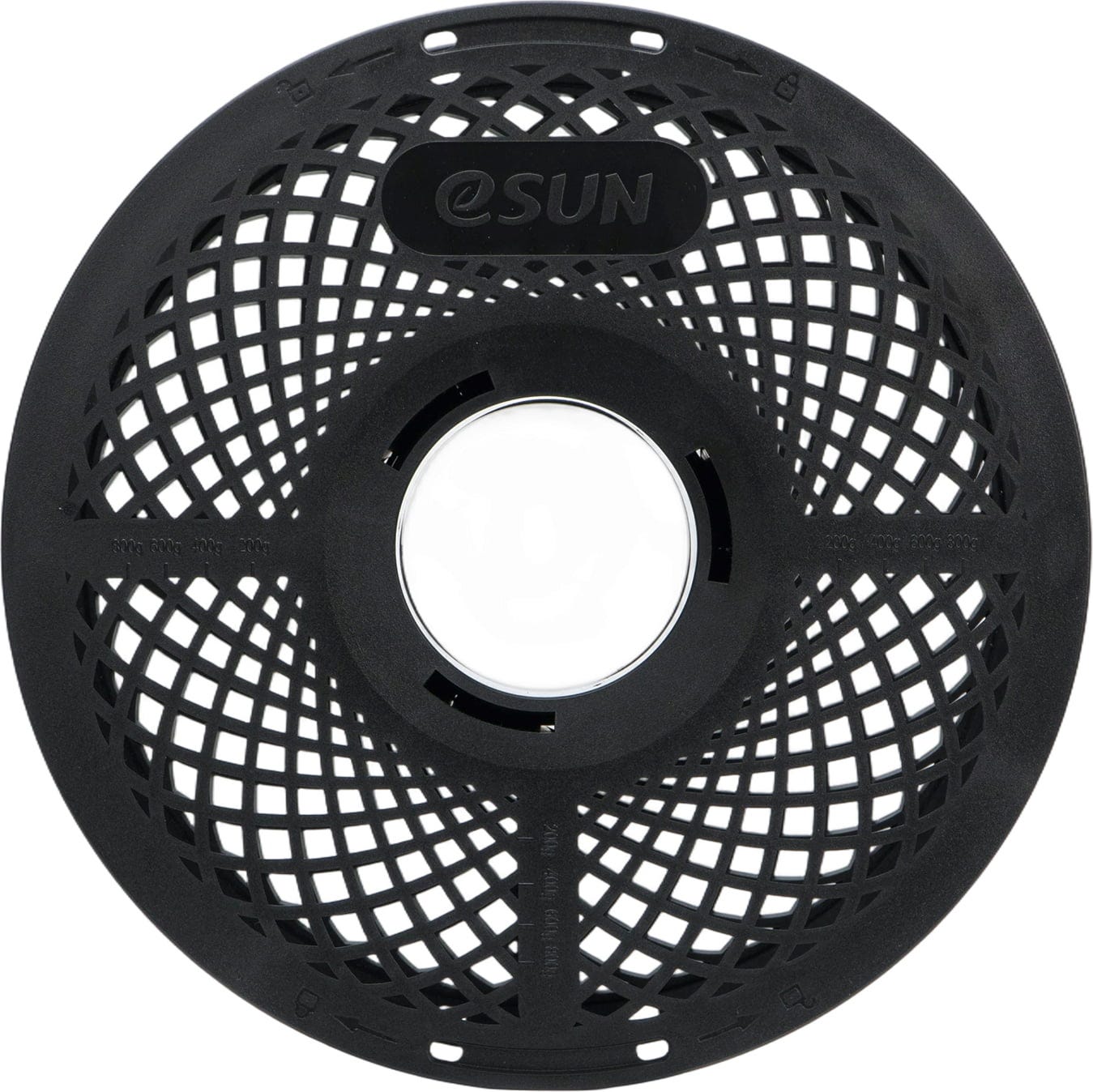 Direct side profile of the eSUN eSpool+ 2.0 showing the eSUN logo, hollow drying windows, and outer rim features.