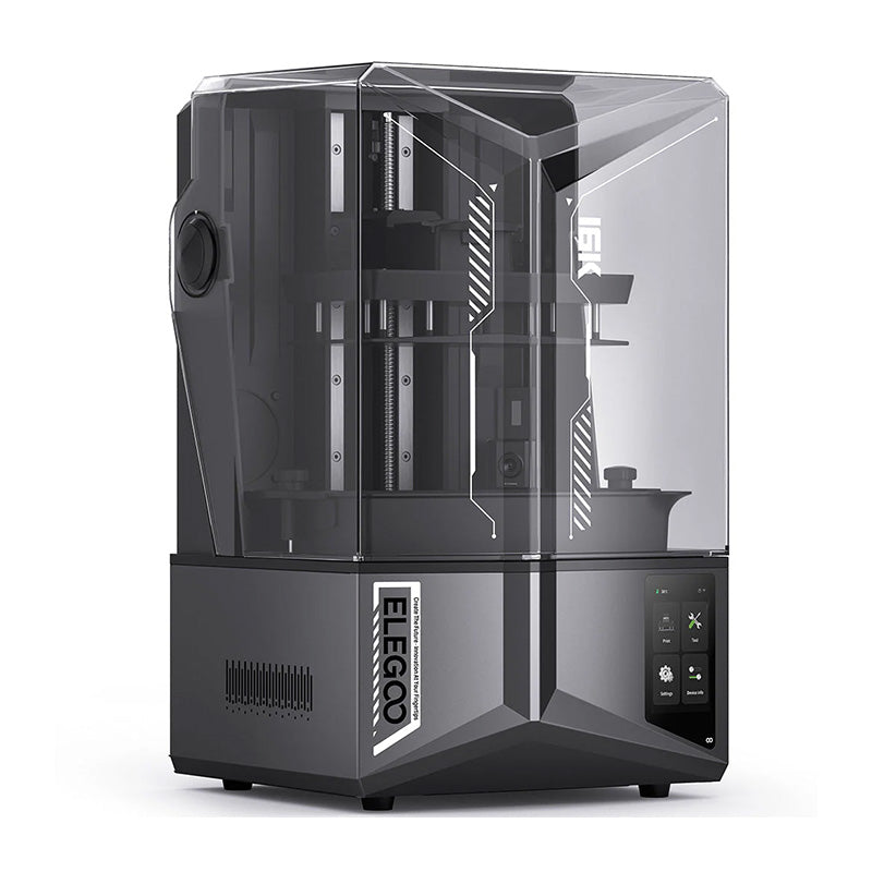Elegoo Saturn 4 Ultra 16K – 3/4 front view showing enclosed resin print chamber with 16K branding