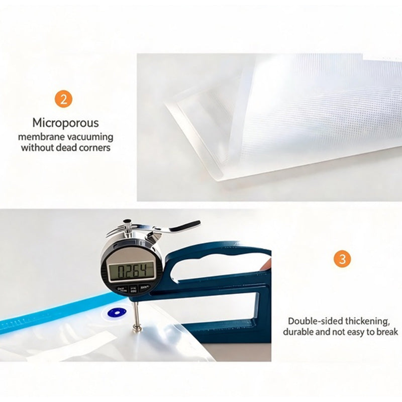 Close-up of microporous membrane vacuum valve and double seal thickness measurement