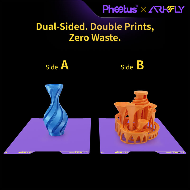 Phaetus Arkfly POPWEB Cool Plate 355x346mm showing dual-sided printing compatibility on Side A and Side B