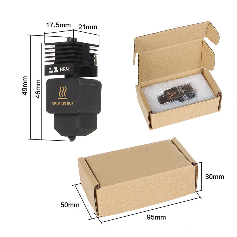 Front and side profile dimensions of 47.3mm height and 20mm width for H2D high-flow hotend