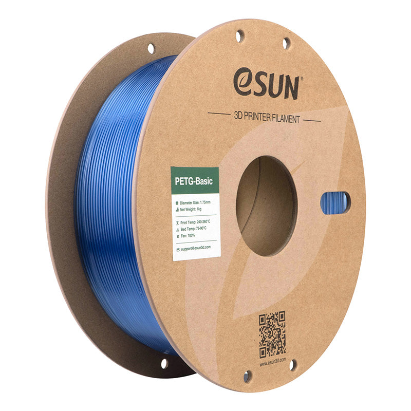 eSUN PETG Basic translucent light blue 1.75mm 3D printing filament on a recyclable spool.