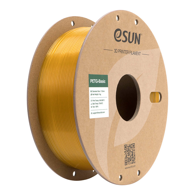 eSUN PETG Basic translucent orange 1.75mm filament on a cardboard spool for vibrant semi-transparent 3D models.