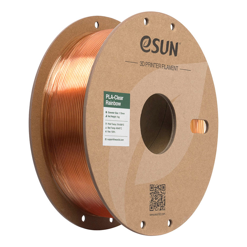 Spool of eSUN translucent Yellow Pink PLA-Clear 3D printer filament on a cardboard spool.