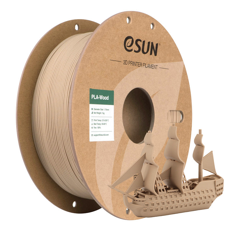 A 1kg spool of eSUN PLA-Wood 3D printer filament in Aspen. The filament features a pale, soft off-white to cream natural wood shade with a matte finish.