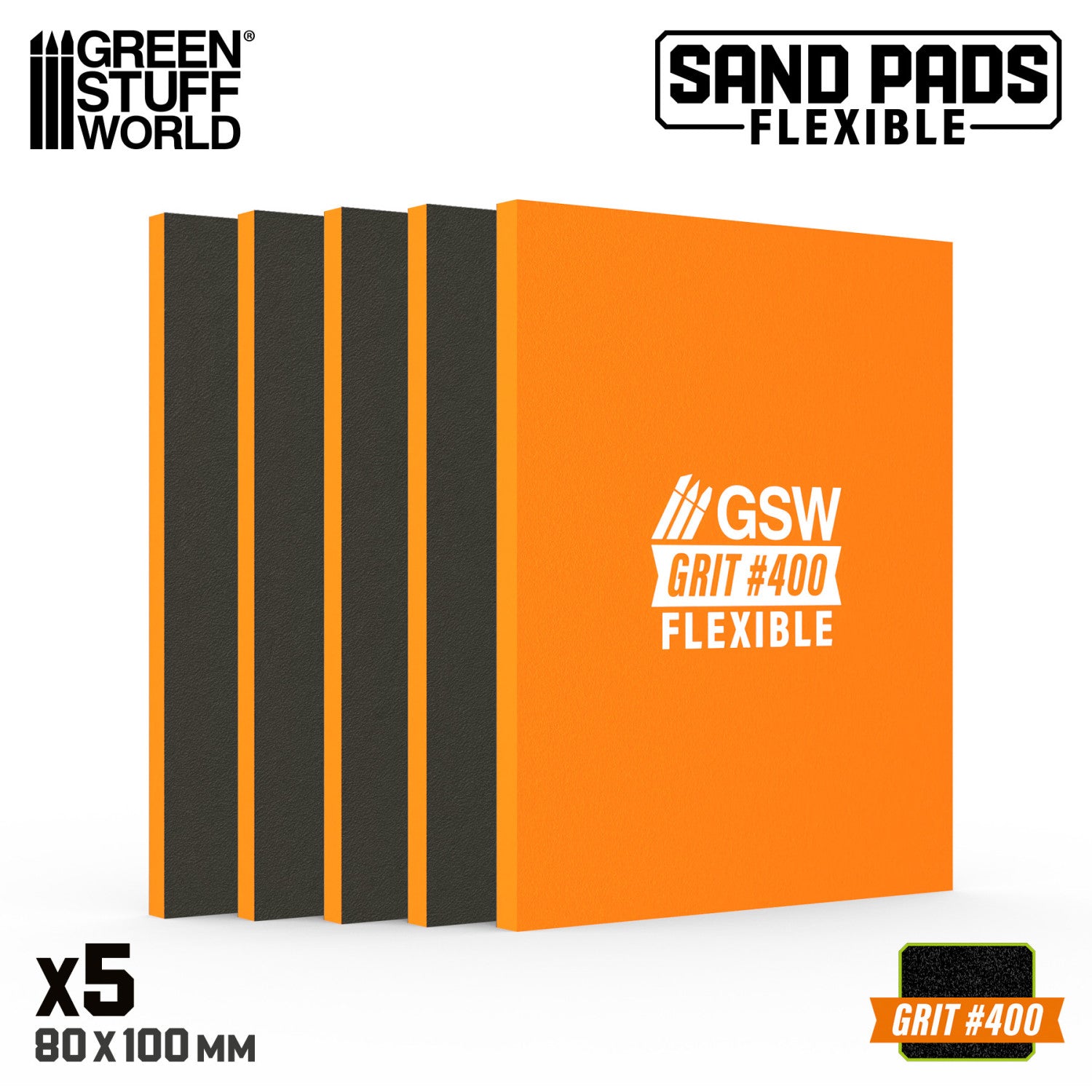 Orange sand pad with black stripes and 'Green Stuff World' branding on a white background