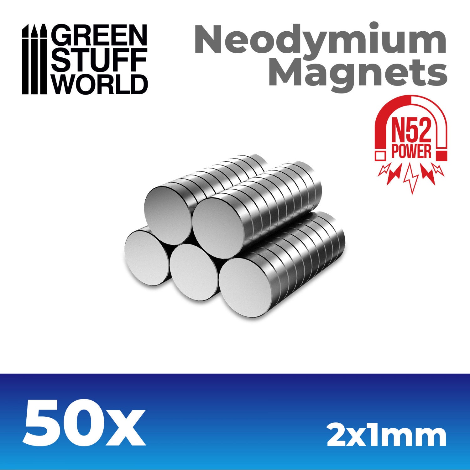 Green Stuff World N52 Neodymium Magneten - 2 x 1 mm (50 stuks)