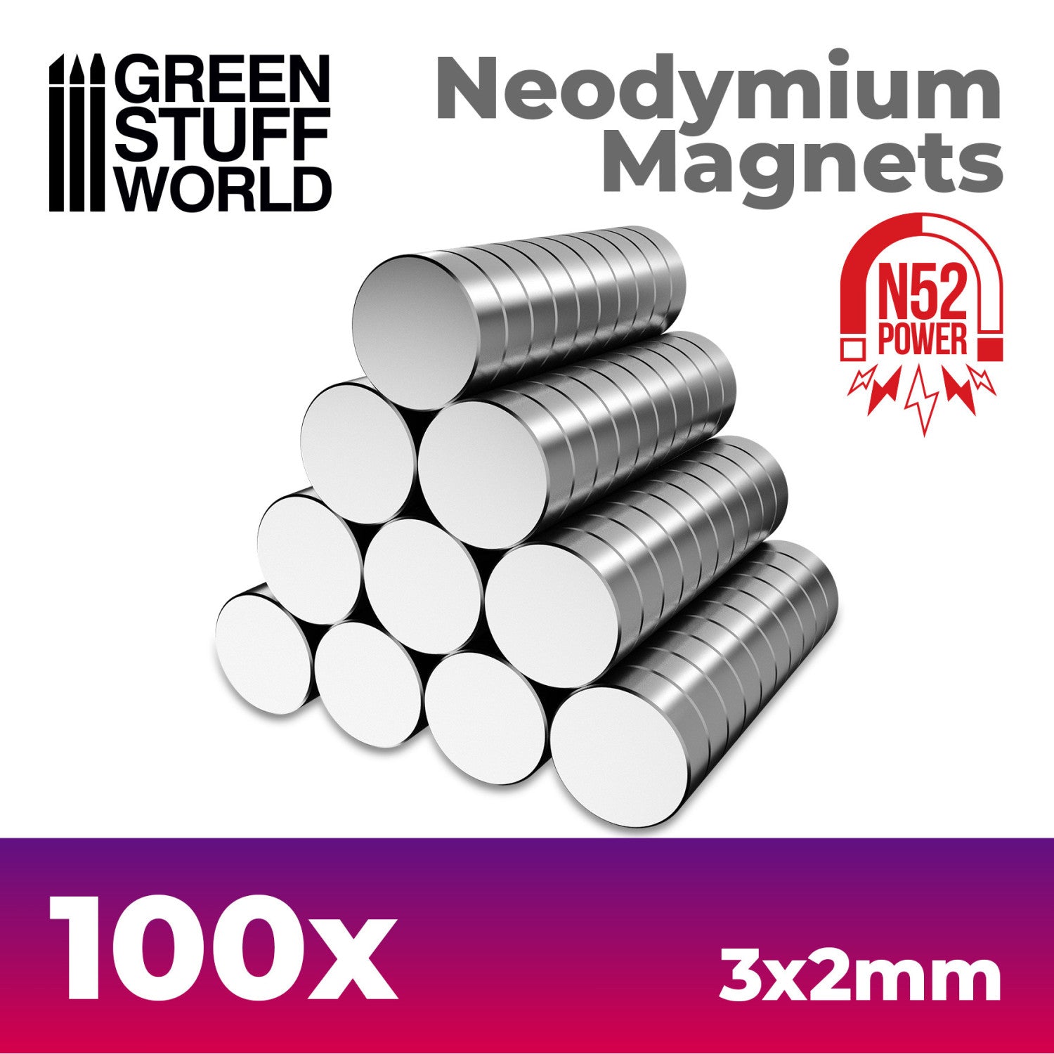 Neodymium Magnets 3 x 2 mm - 100 units (N52)