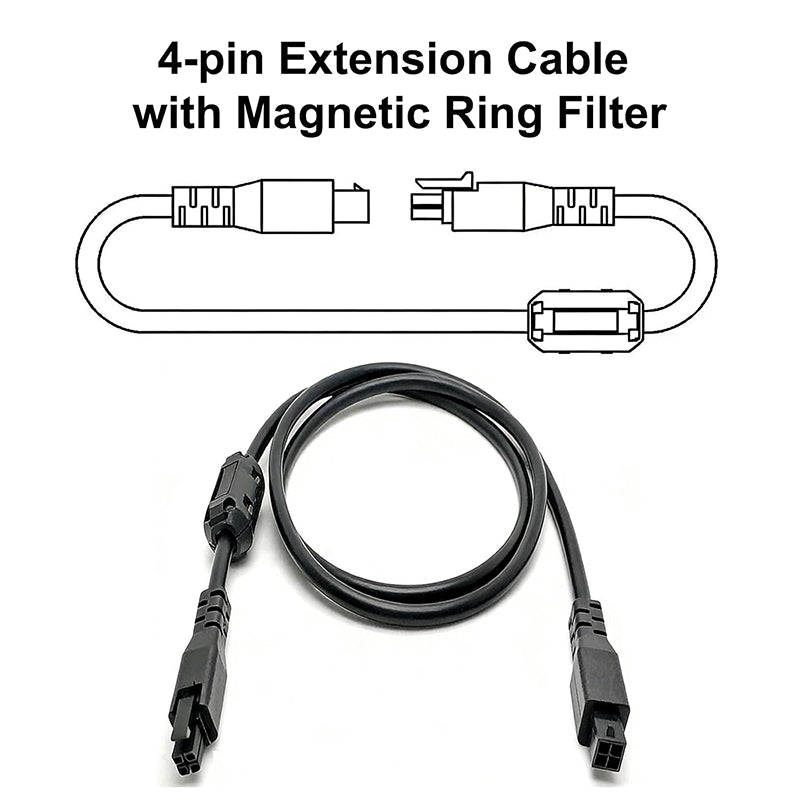 Technical diagram showing 4-pin extension cable layout with magnetic ring filter