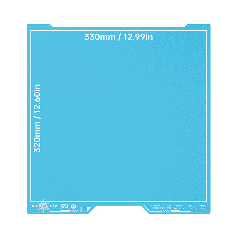 Dimensions diagram of the BIQU Panda CryoGrip Pro Frostbite build plate for Bambu Lab H2C