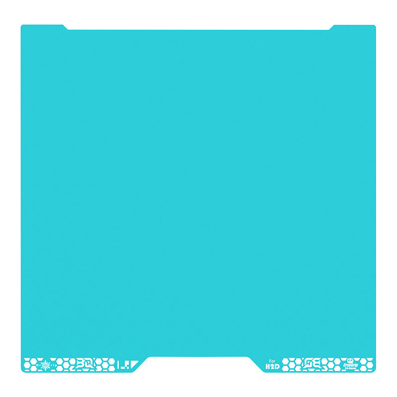 BIQU Panda CryoGrip Pro Glacier build plate in cyan blue for Bambu Lab H2D and H2S printers featuring a smooth cold-print adhesion coating.