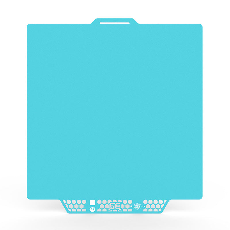 BIQU Panda CryoGrip Pro Glacier build plate in Glacier Blue for Bambu Lab X1, P1, and A1 3D printers.