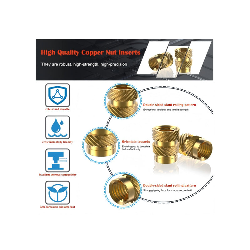 High quality brass threaded inserts highlighting corrosion resistance and high thermal conductivity