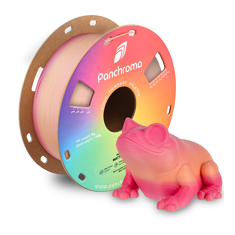 Polymaker Panchroma PLA Matte Gradient Spring 1.75mm filament spool with 3D printed pink to yellow frog model