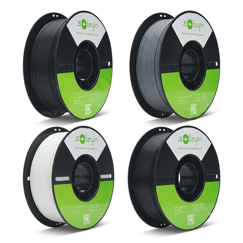 Creality Soleyin Ultra PLA 1.75mm Value Pack – 4×1kg spools in black, grey, white, and black