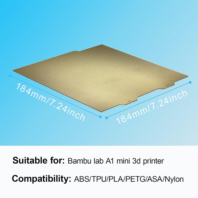184mm x 184mm dimensions diagram showing Bambu Lab A1 Mini printer compatibility