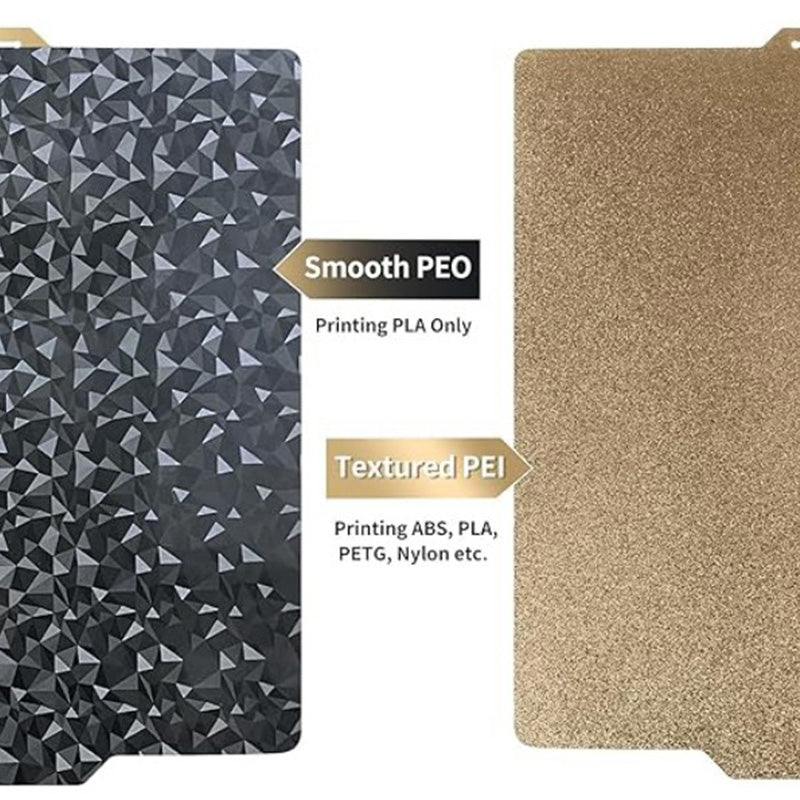 Side-by-side comparison of smooth PEO mosaic side and gold textured PEI side