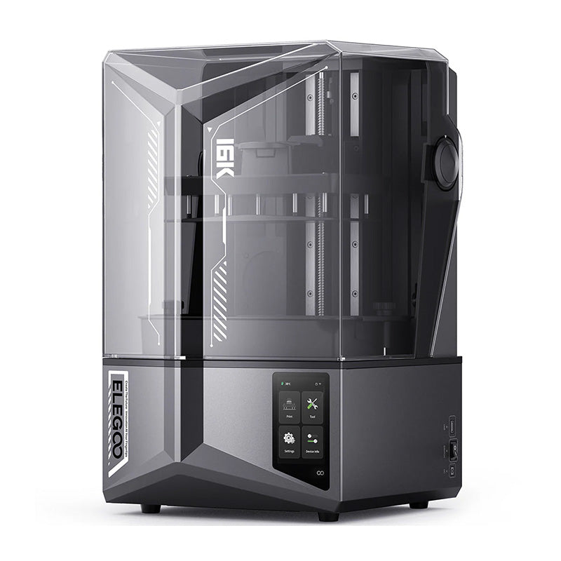 Elegoo Saturn 4 Ultra 16K – 3/4 front view showing enclosed resin print chamber with 16K branding