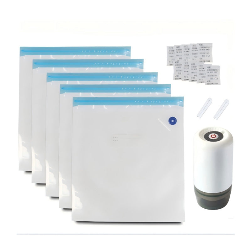 Stack of 10 reusable filament vacuum bags with desiccants and electric auto pump