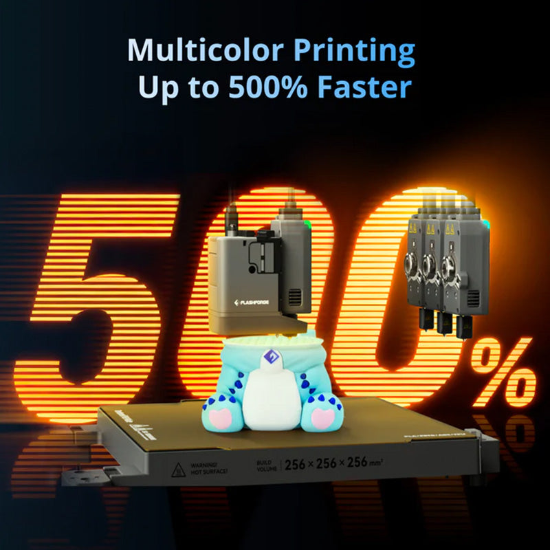 Flashforge Creator 5 multicolor printing up to 500% faster – 4-toolhead FlashSwap system
