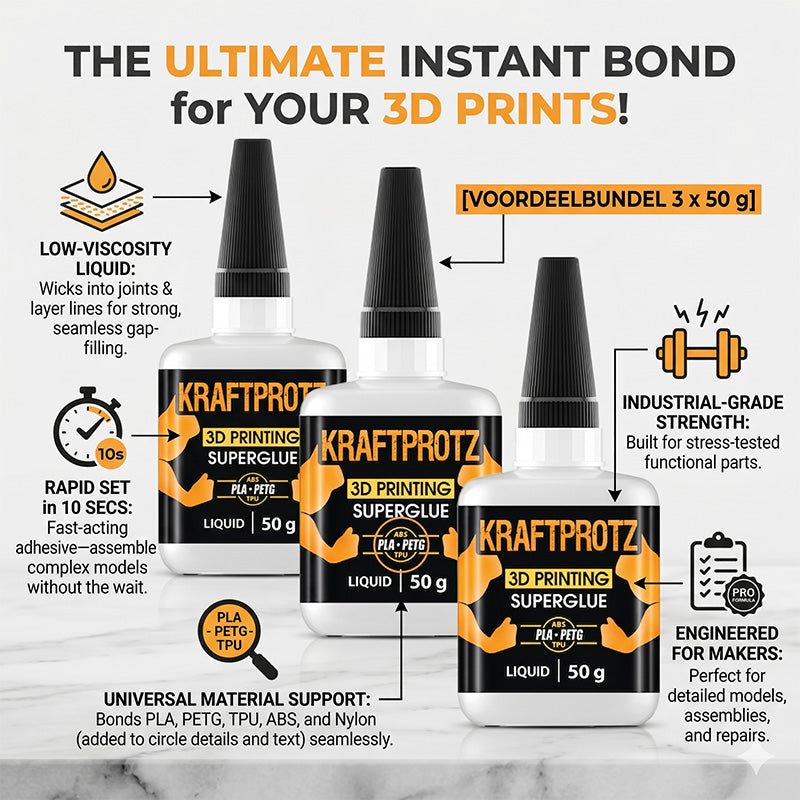 Kraftprotz 3D Printing Secondelijm Vloeibaar - Voordeelbundel (3 x 50g)