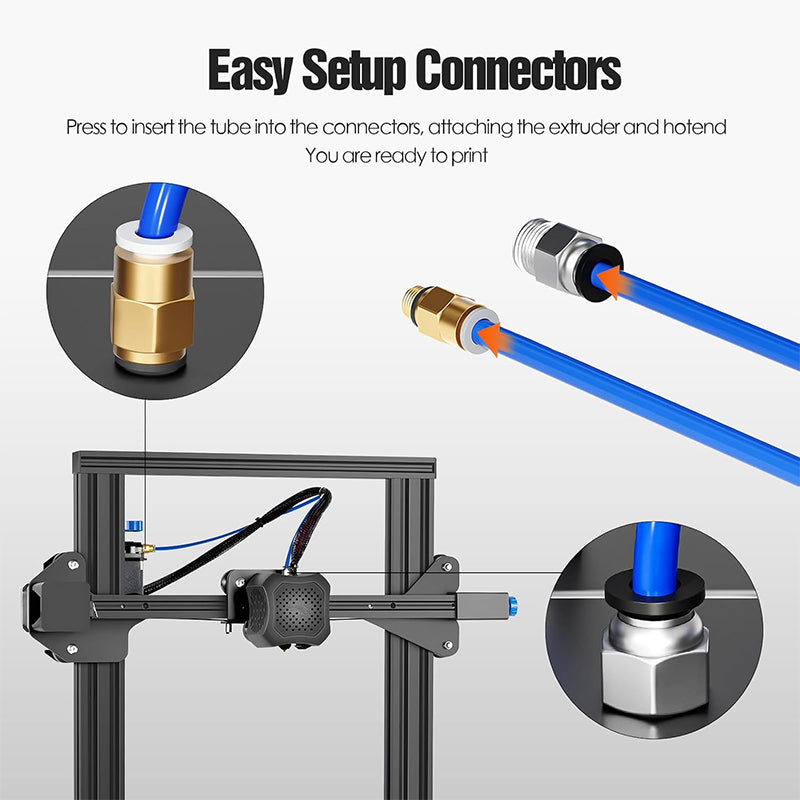 Easy setup pneumatic connectors PC4-M6 and PC4-M10 installed on 3D printer extruder