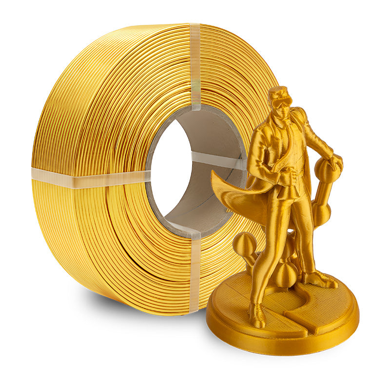 Polymaker Panchroma PLA Refill Silk Gold 1.75mm 1kg – Spool-less coil with gold silk-finish 3D printed figurine | EC3D
