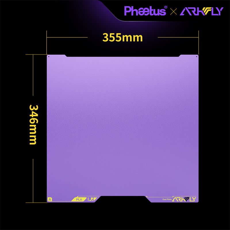 Phaetus Arkfly POPWEB Cool Plate 355x346mm physical size diagram for Bambu Lab H2 series