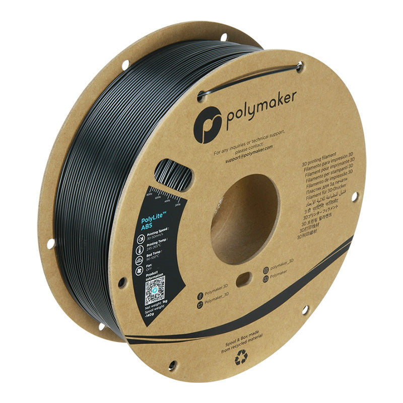 Polymaker PolyLite ABS 3D printer filament in black on 1kg cardboard spool
