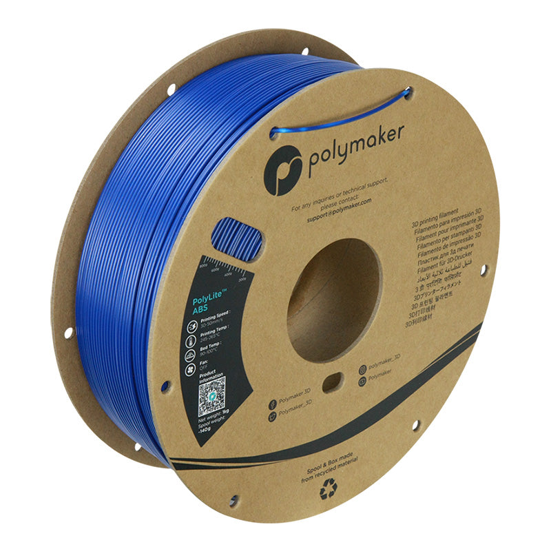 Polymaker PolyLite ABS 3D printer filament in blue on 1kg cardboard spool