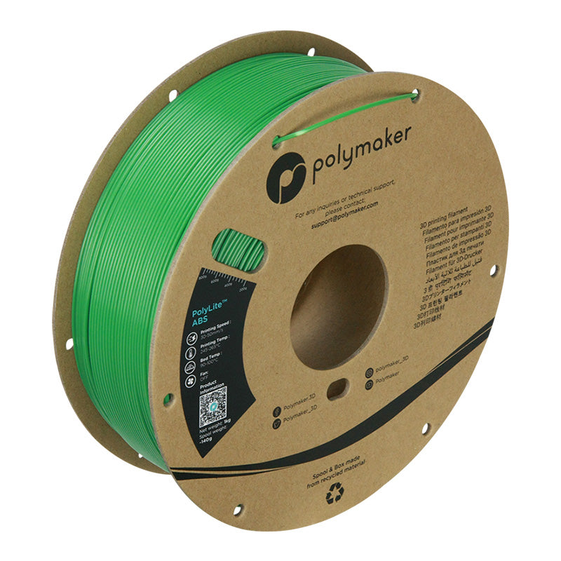 Polymaker PolyLite ABS 3D printer filament in green on 1kg cardboard spool