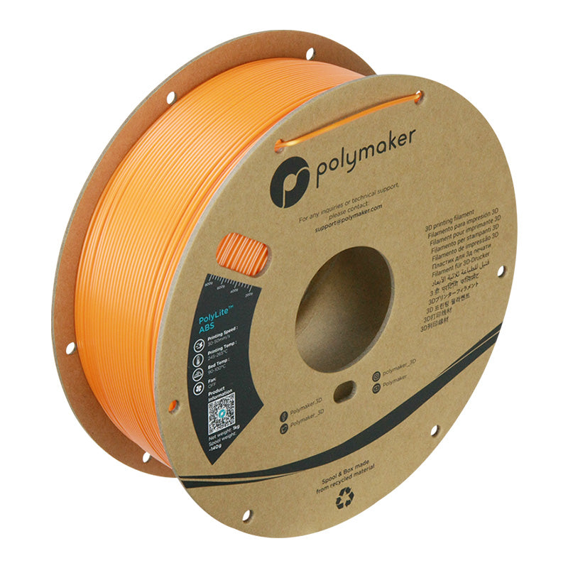 Polymaker PolyLite ABS 3D printer filament in orange on 1kg cardboard spool