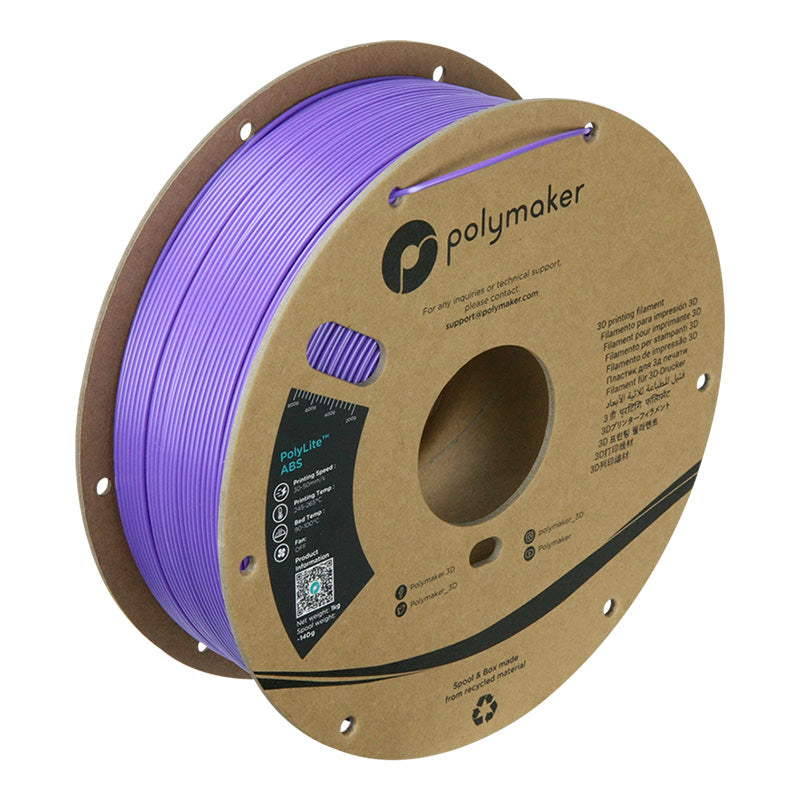 Polymaker PolyLite ABS 3D printer filament in purple on 1kg cardboard spool
