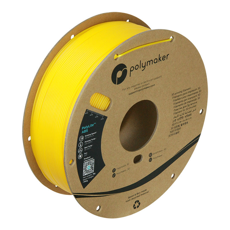 Polymaker PolyLite ABS 3D printer filament in yellow on 1kg cardboard spool