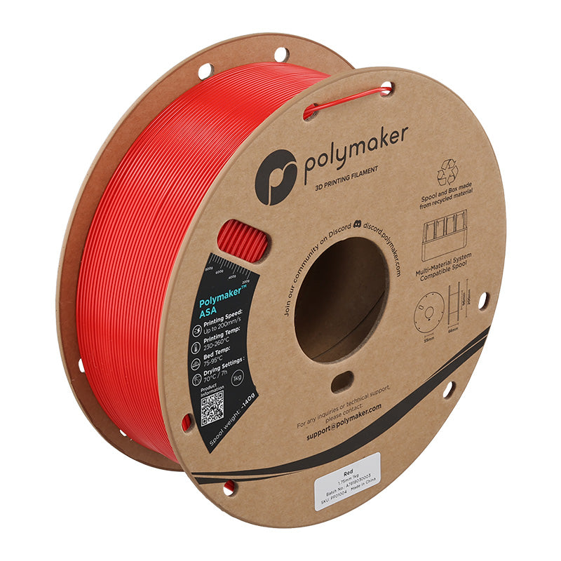 Polymaker PolyLite ASA 3D printer filament in red on 1kg cardboard spool
