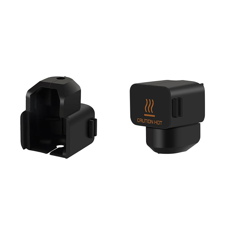 Front and back view of black silicone sock cover for Bambu Lab A1 hotend