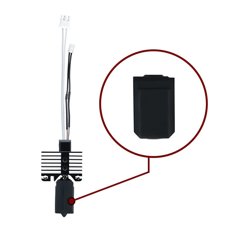 Diagram showing silicone sock position on complete Bambu Lab hotend with heater wire