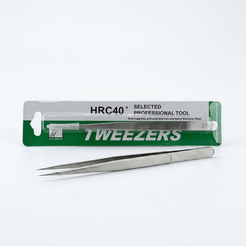 Tweezers with packaging labeled 'HRC40 Selected Professional Tool' on a white background