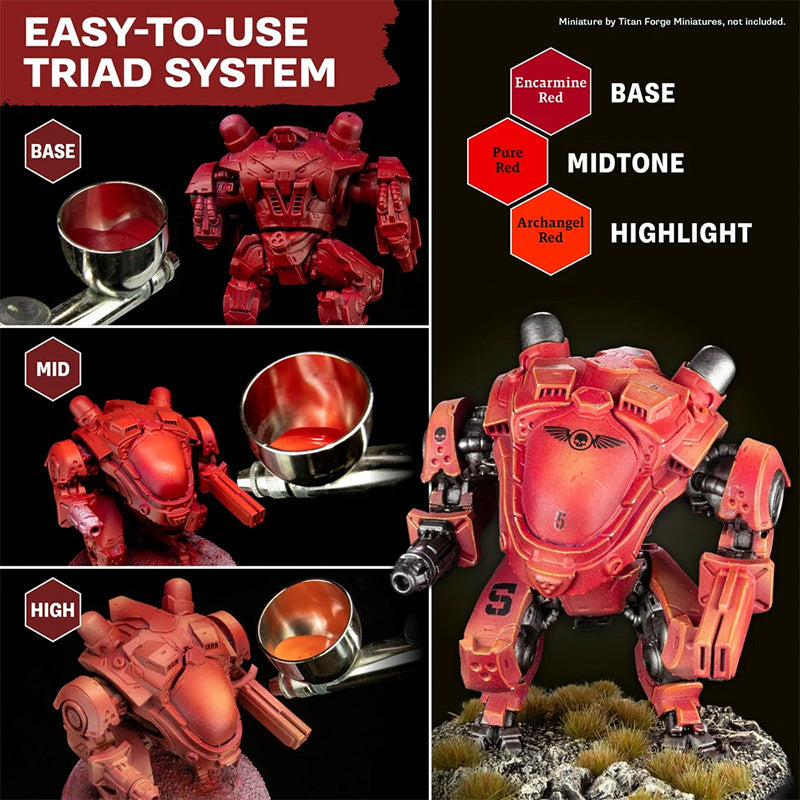 Army Painter Colour Triad System demonstration on red mech miniature