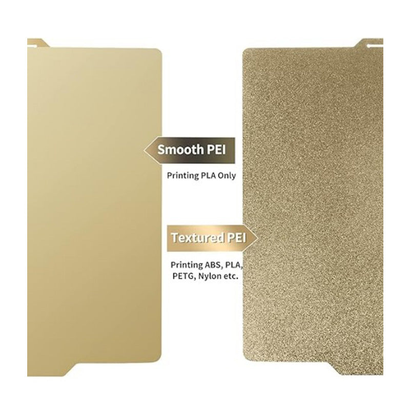 Side-by-side comparison of smooth PEI coating for glossy print bases versus textured PEI coating for matte print bases