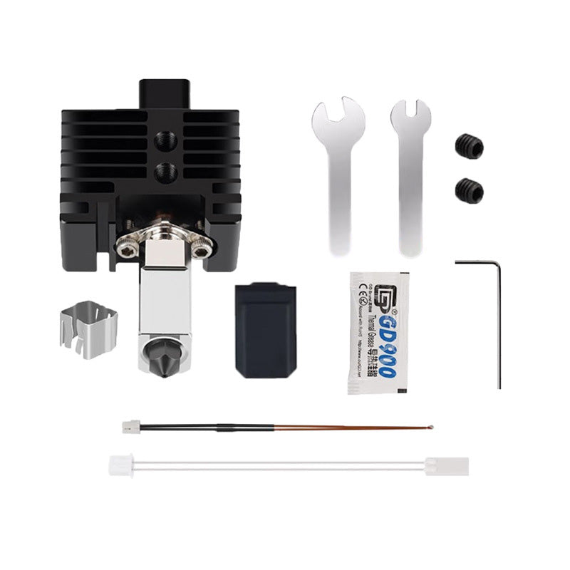 Complete upgraded hotend kit for Bambu Lab P Series and X Series including heater, thermistor, silicone sock, thermal paste, and mounting tools