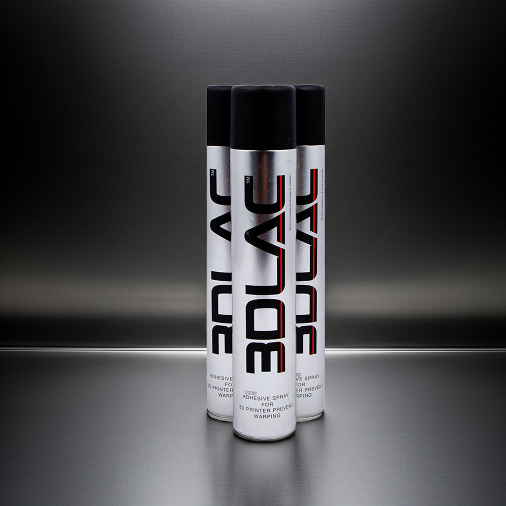 3DLAC adhesive spray trio - close-up of 400ml cans with spray nozzle detail