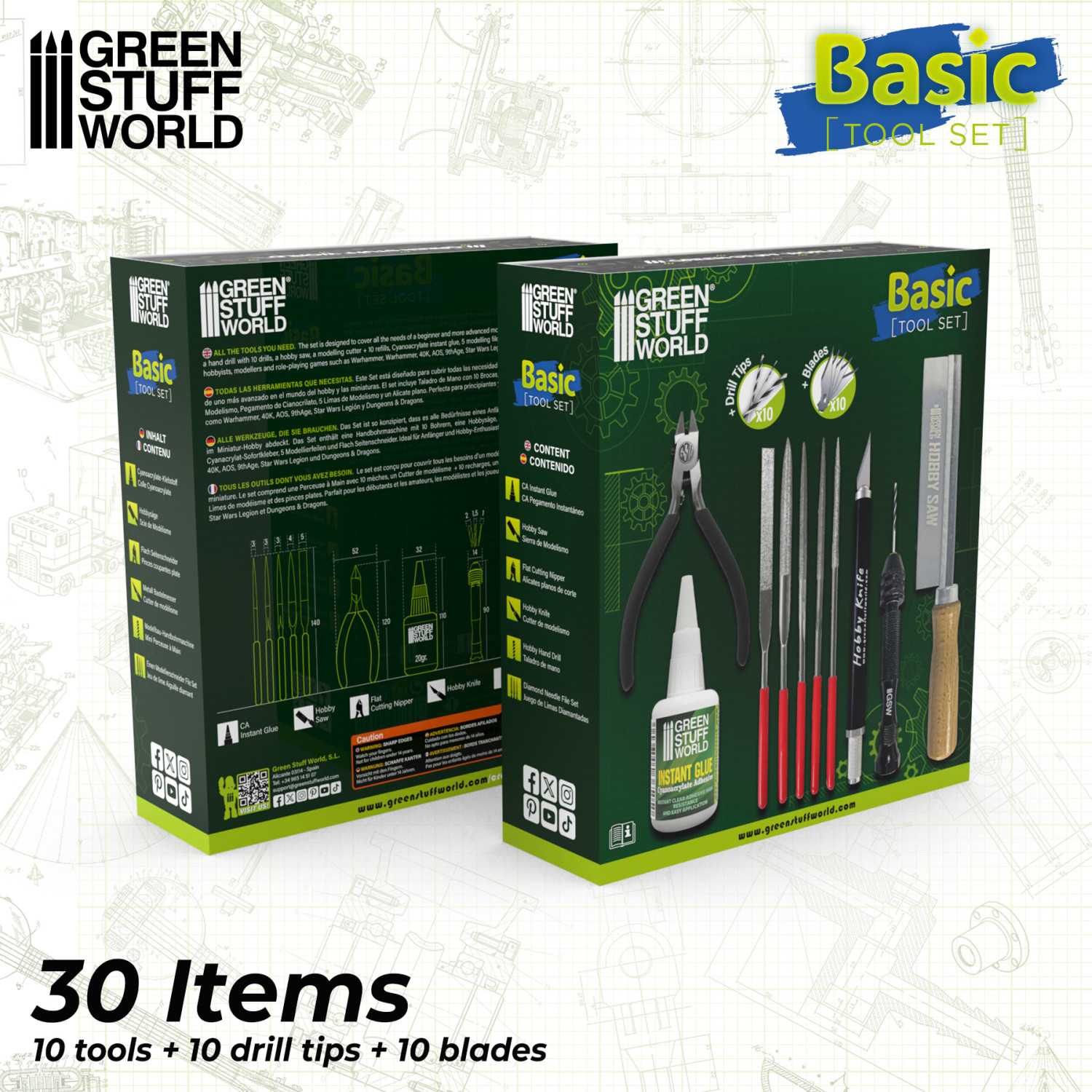Green Stuff World Basic Tool Set packaging on a textured white background