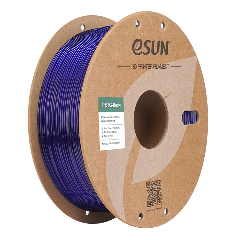 eSUN PETG Basic translucent blue 1.75mm filament spool for high-strength semi-transparent prints.
