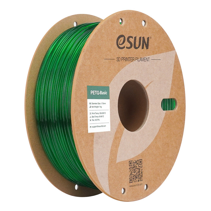 eSUN PETG Basic translucent green 1.75mm filament spool showcasing vivid transparent finish.