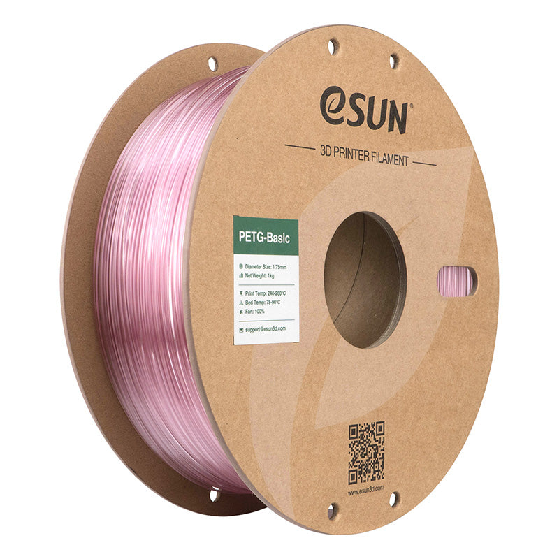 eSUN PETG Basic translucent light pink 1.75mm filament spool for transparent 3D printed parts.